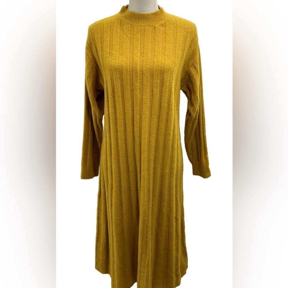 H&M Yellow Rib-Knit Midi Dress XS